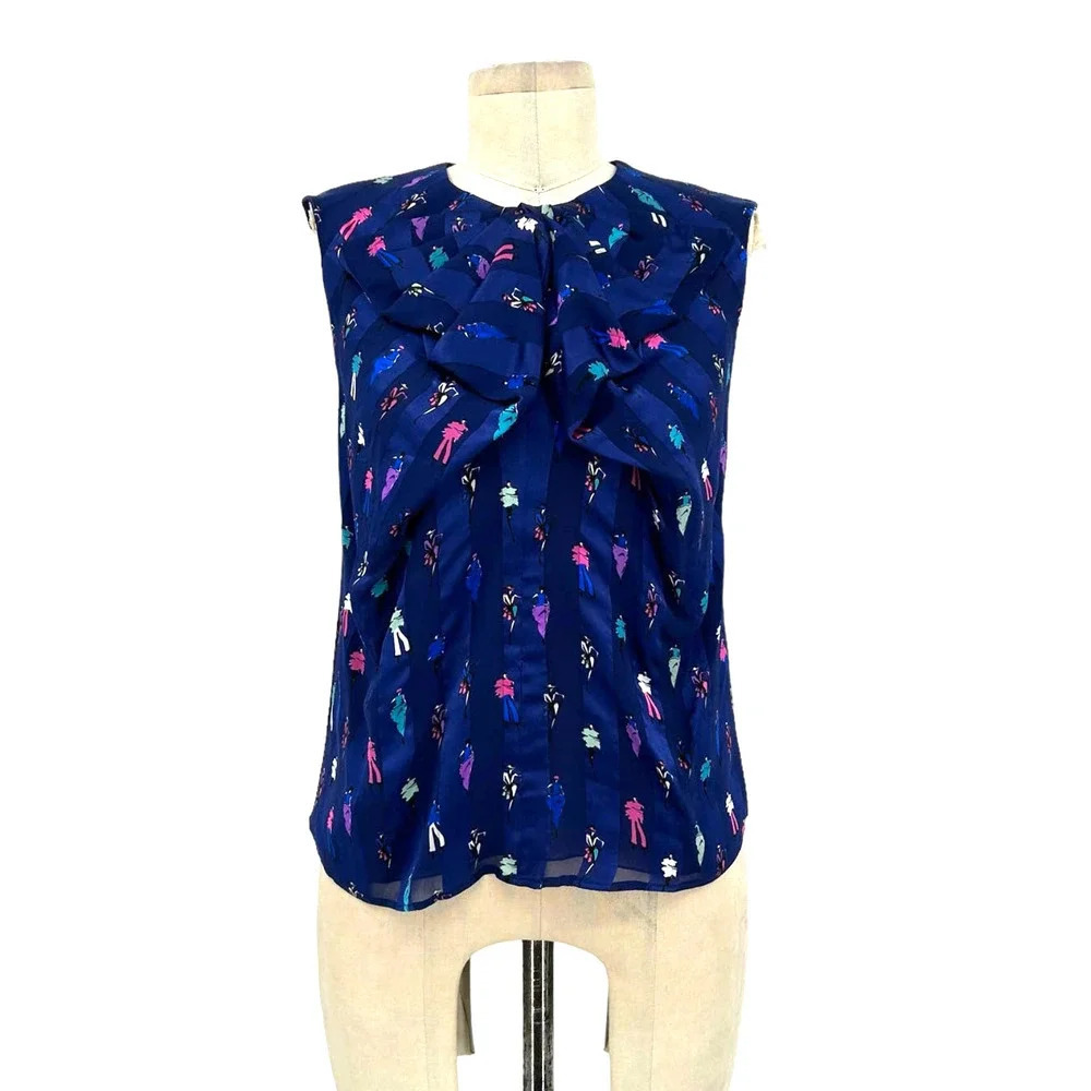 Emporio Armani Blue Runway Model Printed‎ Sleeveless Blouse Size 38 / US 2